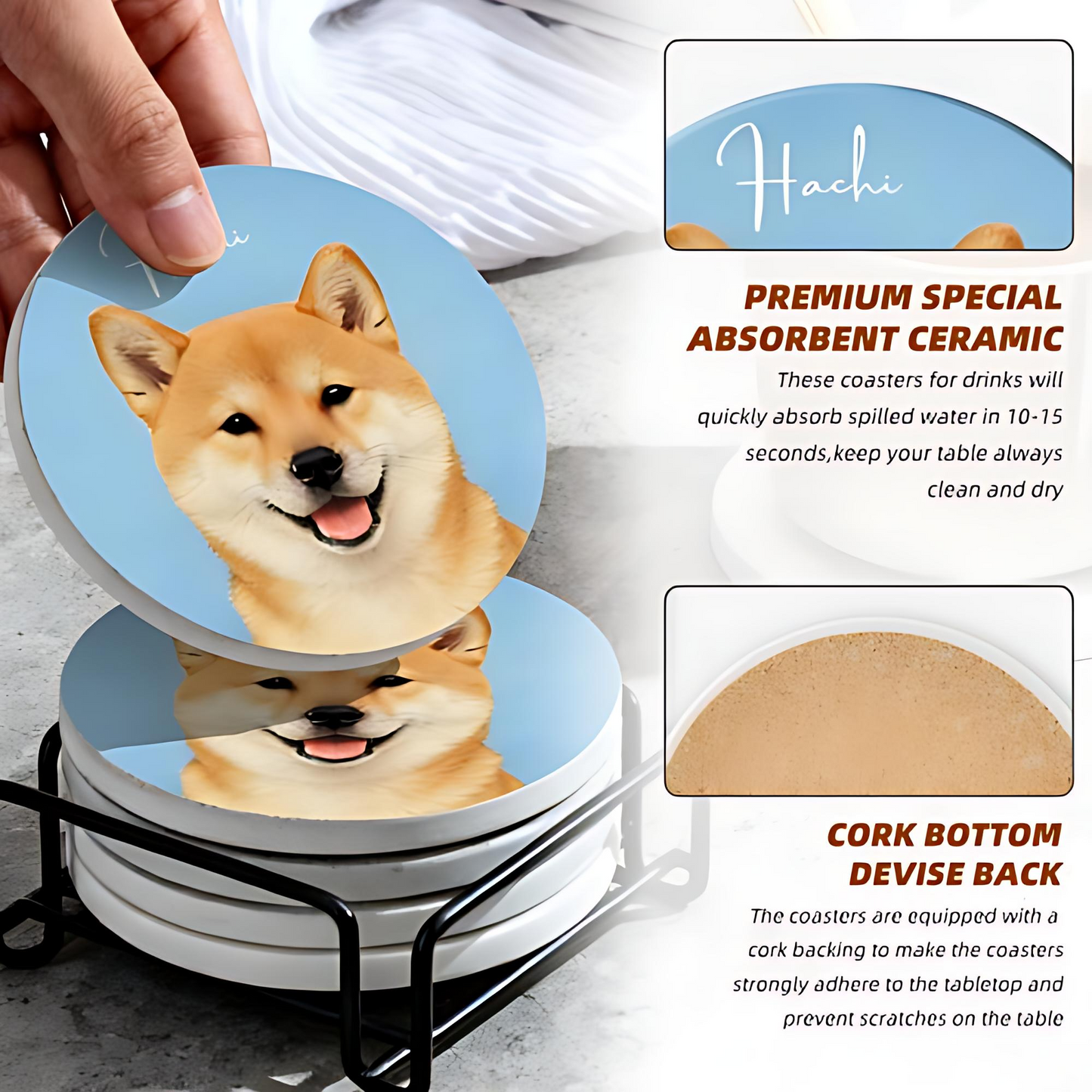 Custom Pet Portrait Ceramic Coasters – Turn Your Furry Friend into Timeless Art