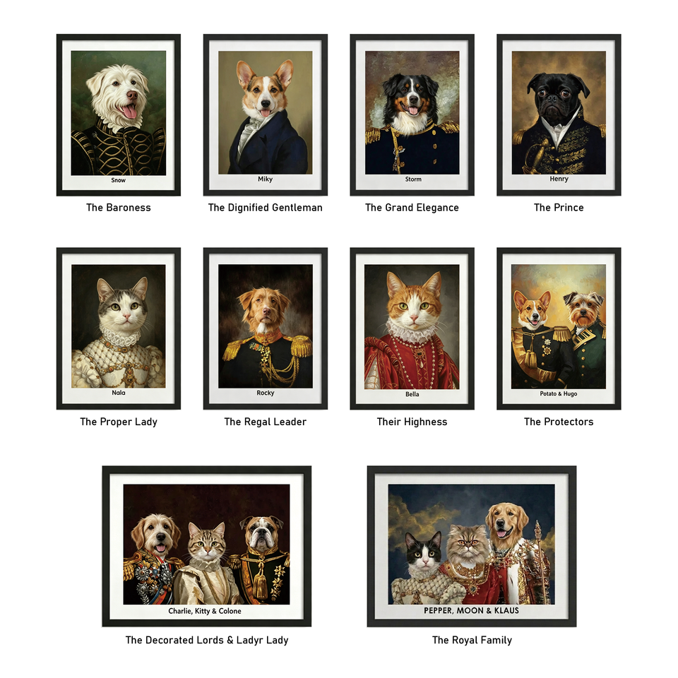 Custom Pet Royal Portrait – Personalized Hand-Painted Wall Art