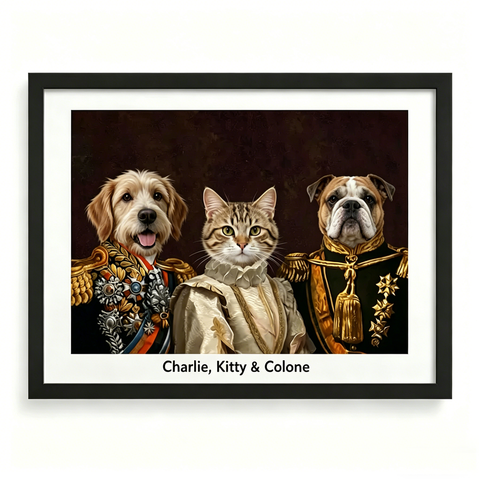 Custom Pet Royal Portrait – Personalized Hand-Painted Wall Art