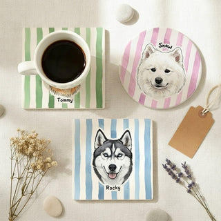 Custom Pet Portrait Ceramic Coasters – Turn Your Furry Friend into Timeless Art