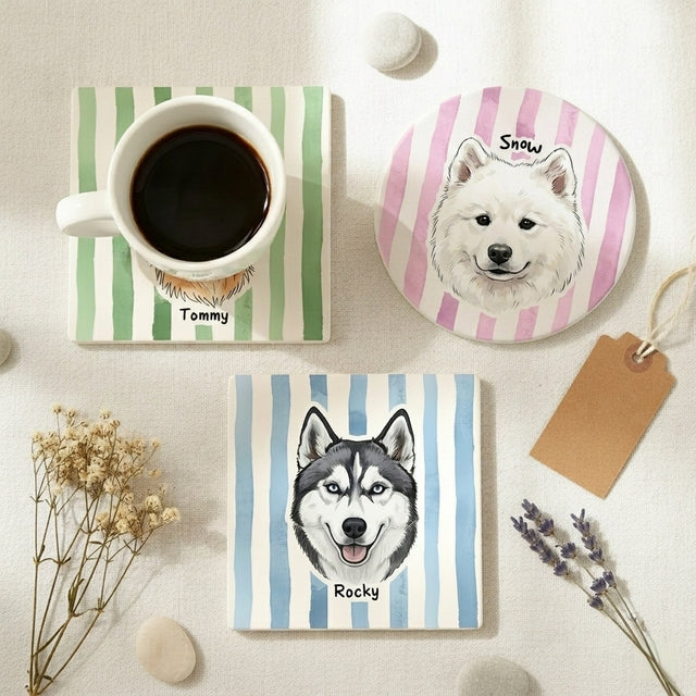 Custom Pet Portrait Ceramic Coasters – Turn Your Furry Friend into Timeless Art